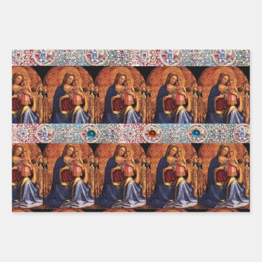 JUNGFRAU MIT KIND, KINDERN UND SITZEN, ROTEN BLAUE GESCHENKPAPIER SET (Vorderseite 2)