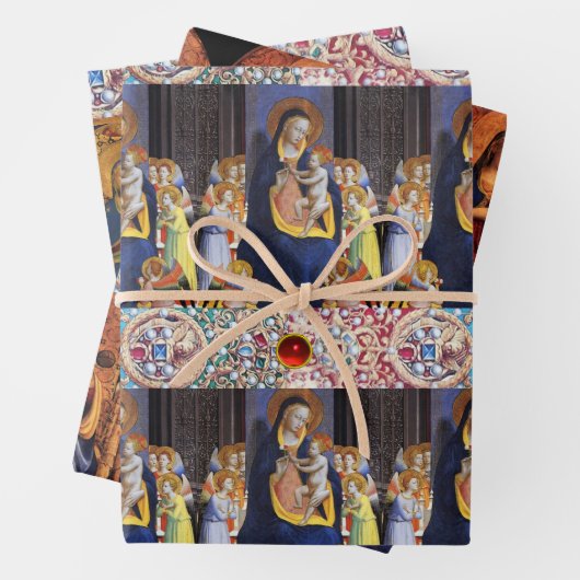 JUNGFRAU MIT KIND, KINDERN UND SITZEN, ROTEN BLAUE GESCHENKPAPIER SET (Beispiel)