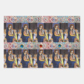 JUNGFRAU MIT KIND, KINDERN UND SITZEN, ROTEN BLAUE GESCHENKPAPIER SET (Vorderseite)