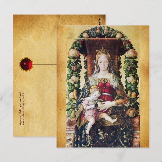 JUNGFRAU MIT KIND , Pergament Postkarte (Vorne/Hinten)