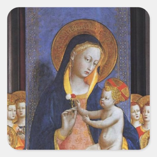 JUNGFRAU MIT KIND QUADRATISCHER AUFKLEBER (Vorderseite)