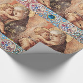 JUNGFRAU MIT KIND, ROTEN BLAUEN GEMSTONS, WEISSEN  GESCHENKPAPIER (Ecke)