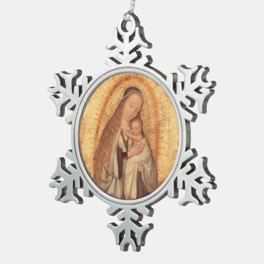 JUNGFRAU MIT KIND SCHNEEFLOCKEN Zinn-Ornament (Rechts)