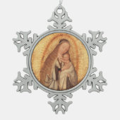 JUNGFRAU MIT KIND SCHNEEFLOCKEN Zinn-Ornament (Vorderseite)