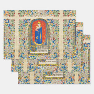 Jungfrau MIT KIND UND ANGELN Antike Wirbel Geschenkpapier Set