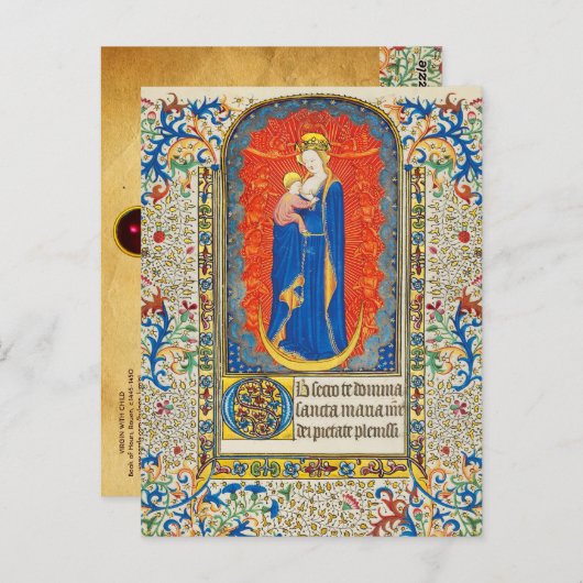 JUNGFRAU MIT KIND UND ANGELN Antike Wirbel Postkarte (Vorne/Hinten)