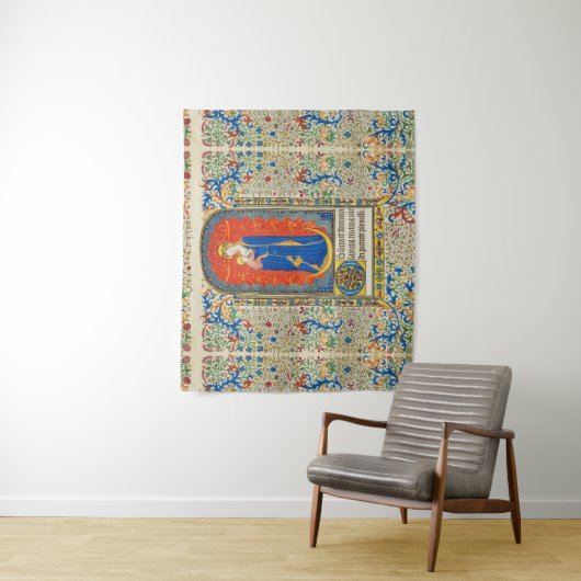 JUNGFRAU MIT KIND UND ANGELN Antike Wirbel Wandteppich (Beispiel)