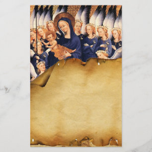 JUNGFRAU MIT KIND UND ANGELN ANTIQUE PARCHMENT BRIEFPAPIER