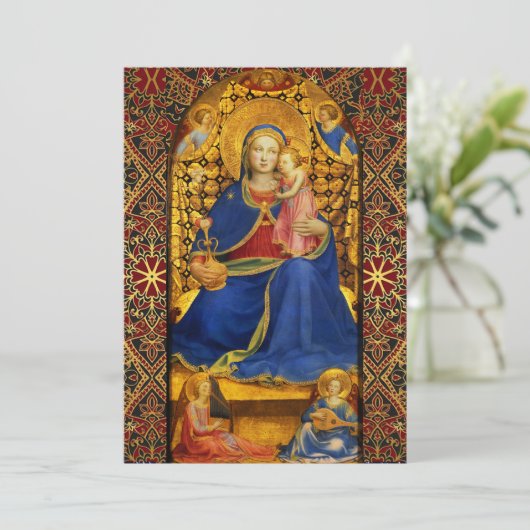 JUNGFRAU MIT KIND UND ANGELN Blaues Party Einladung (Stehend Vorderseite)