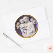 JUNGFRAU MIT KIND UND ANGELN, Blaues Weihnachtsfes Runder Aufkleber (Umschlag)