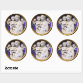 JUNGFRAU MIT KIND UND ANGELN, Blaues Weihnachtsfes Runder Aufkleber (Blatt)