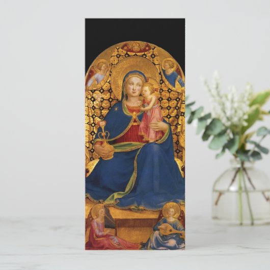 JUNGFRAU MIT KIND UND ANGELN, Blaugoldmetall Einladung (Stehend Vorderseite)