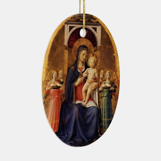 JUNGFRAU MIT KIND UND ANGELN, Blue Saphir Keramikornament (Rechts)