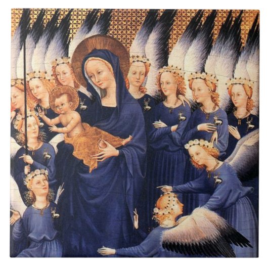 JUNGFRAU MIT KIND UND ANGELN Mittelalterliches Dip Fliese (Vorderseite)