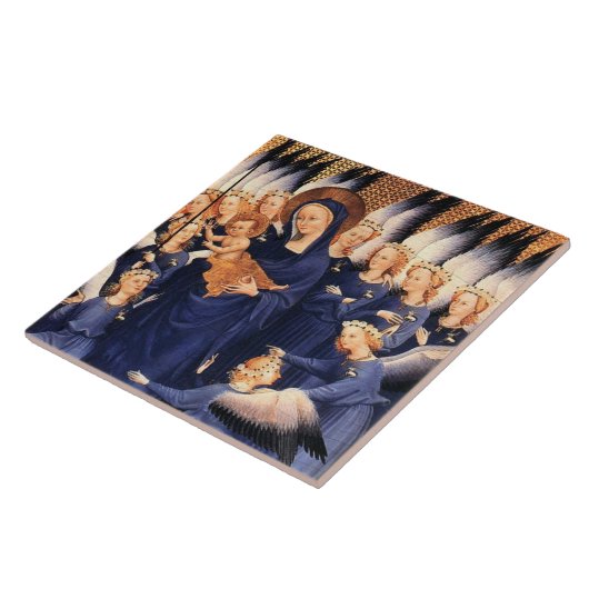 JUNGFRAU MIT KIND UND ANGELN Mittelalterliches Dip Fliese (Seite)