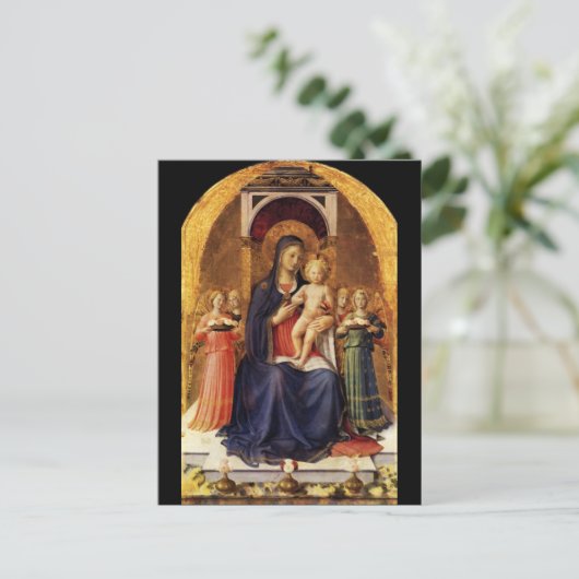 JUNGFRAU MIT KIND UND ANGELN, Pergament Postkarte (Stehend Vorderseite)