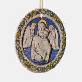 JUNGFRAU MIT KIND- UND ENGEL rundem blauem Saphir Keramikornament (Rechts)