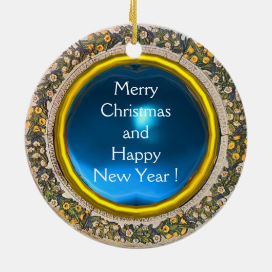 JUNGFRAU MIT KIND- UND ENGEL rundem blauem Saphir Keramikornament (Hinten)