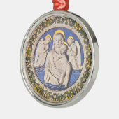 JUNGFRAU MIT KIND- UND ENGEL rundem blauem Saphir Silbernes Ornament (Links)