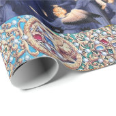 JUNGFRAU MIT KIND UND ENGELN, ROTE BLAUE GESCHENKPAPIER (Rolleneckpunkt)