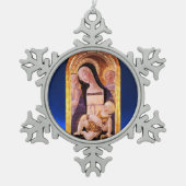 JUNGFRAU MIT KIND UND SITZEN, Blauer Saphir Schneeflocken Zinn-Ornament (Vorderseite)