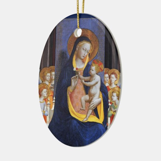 JUNGFRAU MIT KIND UND SITZEN, blaues Saphir Keramikornament (Links)