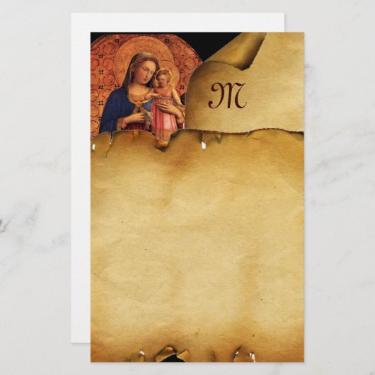 JUNGFRAU MIT KIND UND SITZEN , Monogramm des Perga Briefpapier (Vorne/Hinten)