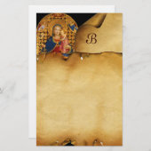 JUNGFRAU MIT KIND UND SITZEN , Monogramm des Perga Briefpapier (Vorne/Hinten)