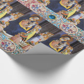 JUNGFRAU MIT KIND UND SITZEN, ROT BLAUE GEMSTONS GESCHENKPAPIER (Ecke)