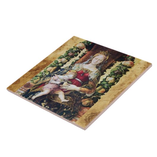 JUNGFRAU MIT KIND von Carlo Crivelli Parchment Fliese (Seite)