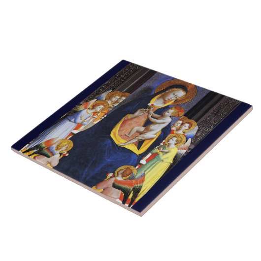 JUNGFRAU MIT KINDERANGELN UND SITZEN Weihnachten Fliese (Seite)