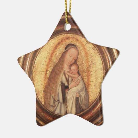 JUNGFRAU MIT KINDERGOLD UND ROTEM RUBY STAR KERAMIK ORNAMENT (Links)