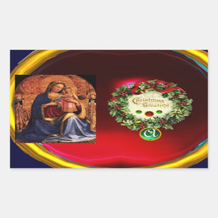 JUNGFRAU MIT KINDERN SITZT MONOGRAM Green Emerald Rechteckiger Aufkleber