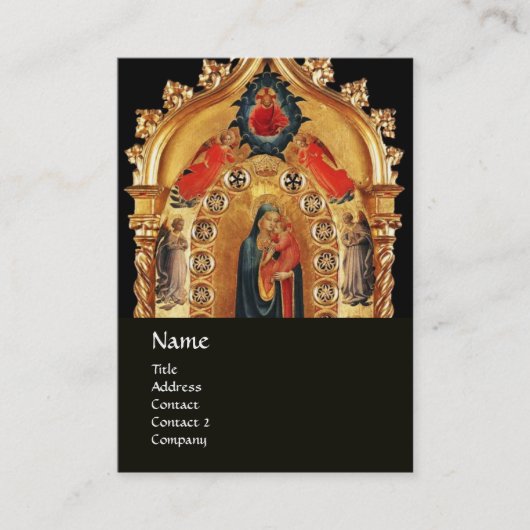 JUNGFRAU MIT KINDERN UND ANGELN GOLD SACRED ART IC VISITENKARTE (Vorderseite)