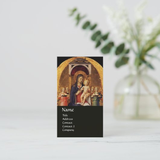 JUNGFRAU MIT KINDERN UND ANGELN, Goldschwarz Visitenkarte (Stehend Vorderseite)