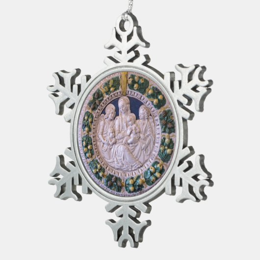 JUNGFRAU MIT KINDERN UND SITZEN SCHNEEFLOCKEN Zinn-Ornament (Rechts)