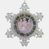 JUNGFRAU MIT KINDERN UND SITZEN SCHNEEFLOCKEN Zinn-Ornament (Vorderseite)