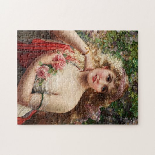 Jungfrau mit Rose von Emile Vernon Puzzle (Horizontal)