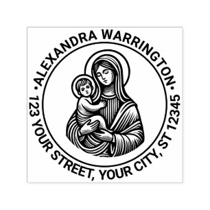 Jungfrau Mutter Maria Baby Jesus #2 Name Rücksende Permastempel