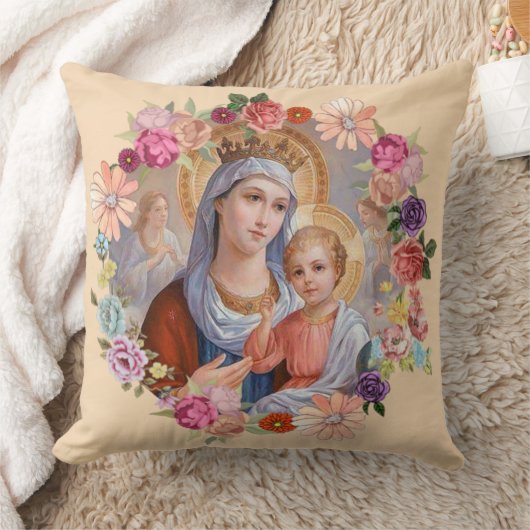 Jungfrau-Mutter-Mary-Baby-Jesus Blumenwreath Krone Kissen (Decke)