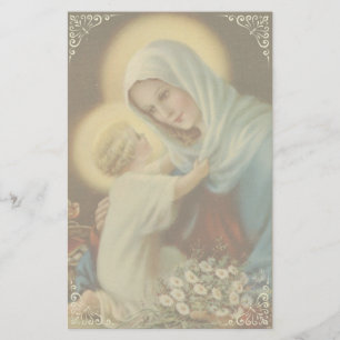 Jungfrau-Mutter Mary mit Baby-Jesus-Gänseblümche Briefpapier