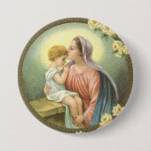 Jungfrau-Mutter Mary, welche die Baby-Jesus-Rosen Button (Vorderseite)