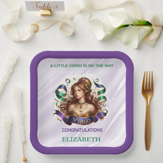 Jungfrau-Sternzeichen-Babyshower Lavendel und Grün Pappteller (Hochzeit)