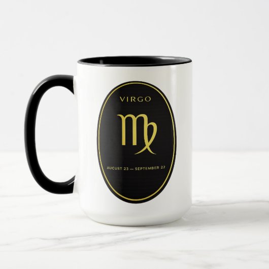Jungfrau-Sternzeichen Goldenes oval Emblem Tasse | (Links)