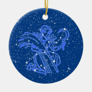 Jungfrau-Sternzeichen mit Sternen auf tiefem Blau Keramik Ornament