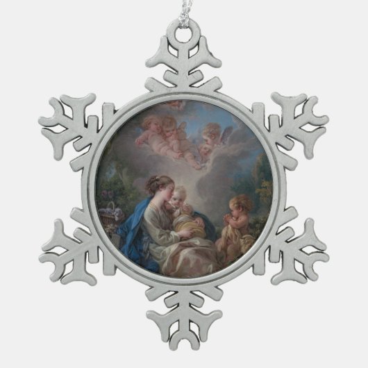 Jungfrau u. Kind mit dem Johannes der Baptist Schneeflocken Zinn-Ornament (Vorderseite)