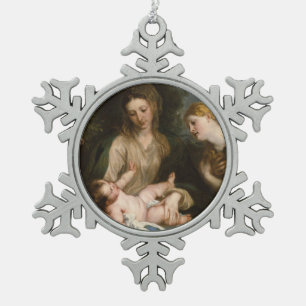 Jungfrau u. Kind mit Heiligem Catherine von Schneeflocken Zinn-Ornament