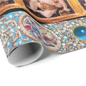 JUNGFRAU UND KIND, ANGELN MIT ROTEN BLAUEN GEMSTON GESCHENKPAPIER (Rolleneckpunkt)