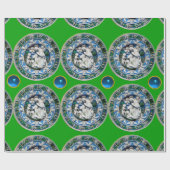 JUNGFRAU UND KIND MIT ANGELN, blau Saphir grün Geschenkpapier (Flach)