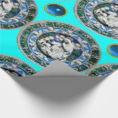 JUNGFRAU UND KIND MIT ANGELN, Türkisblau Geschenkpapier (Ecke)